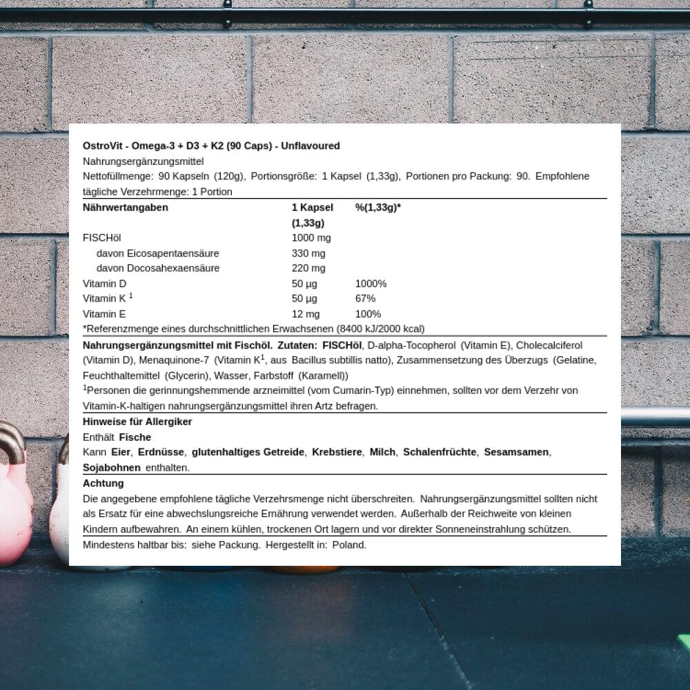 OstroVit Omega-3 + D3 + K2 (90 Caps) Unflavoured 3/4