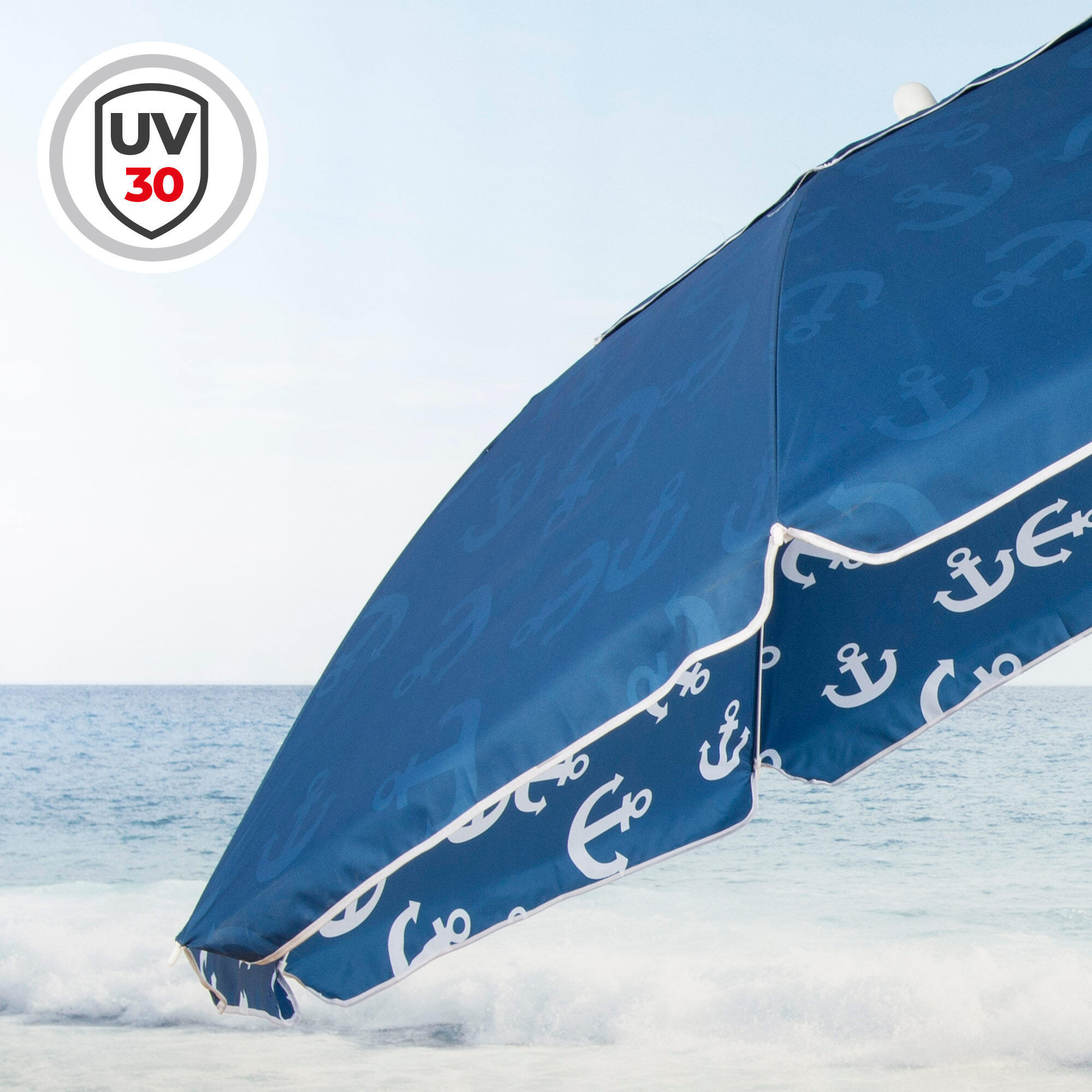 Aktive Parapluie de plage coupe-vent 8 tiges 220 cm bleu avec impression d'ancre 3/7