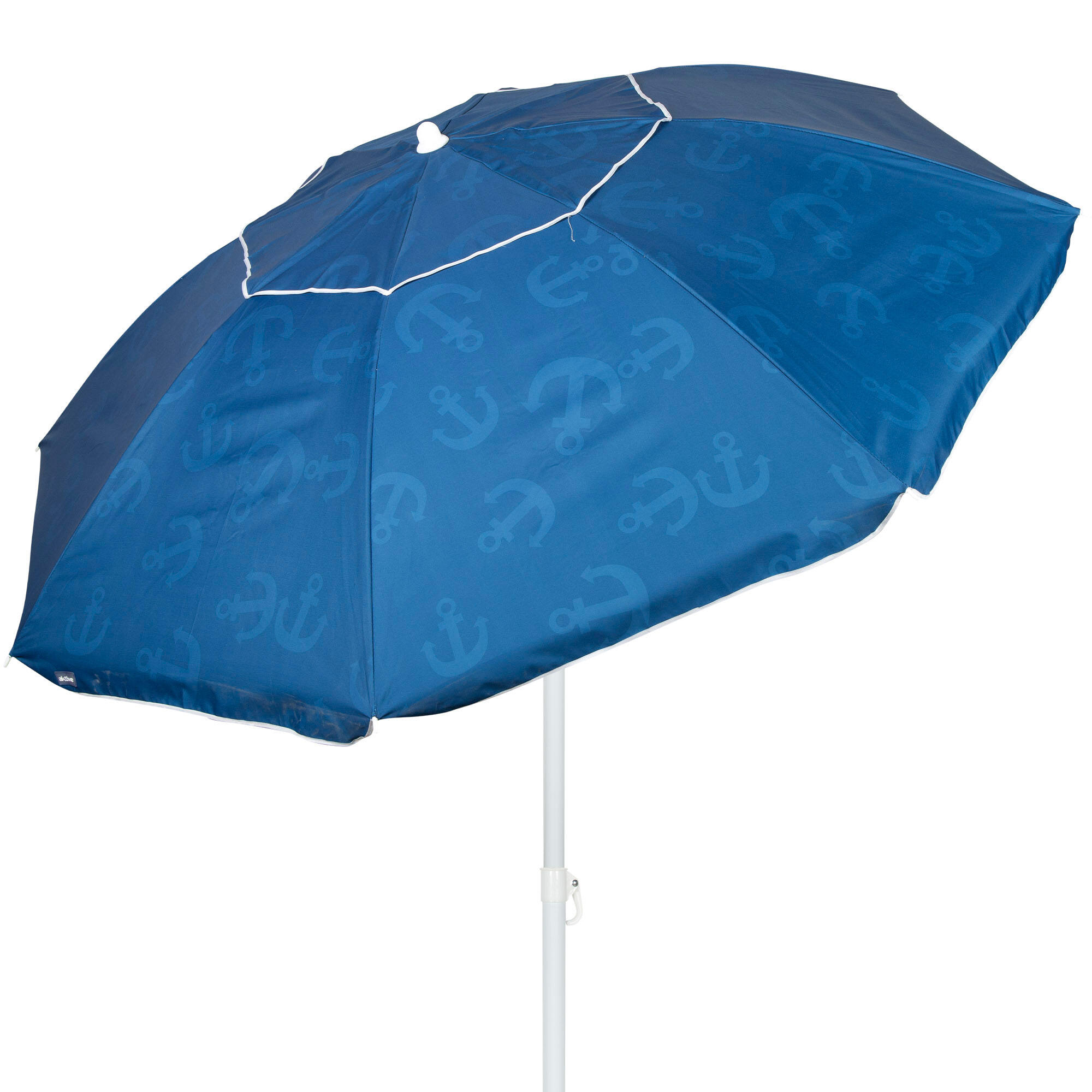 Aktive - Aktive Parapluie De Plage Coupe-vent 8 Tiges 220 Cm Bleu Avec Impression D'Ancre - Parasol - Bleu - Taille Unique - Decathlon