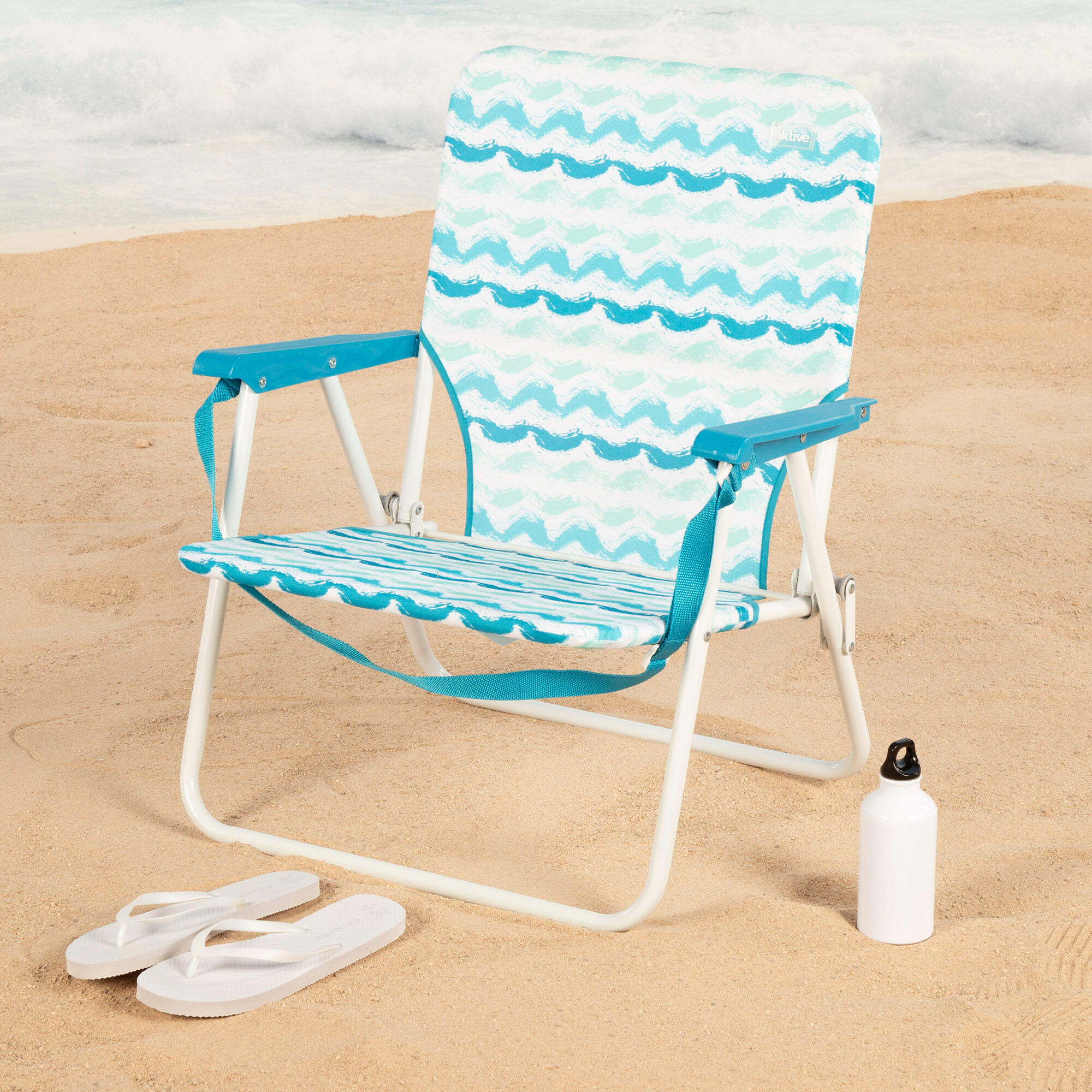 Aktive Cadeira de praia dobrável com encosto baixo e bolso para as costas 2/7