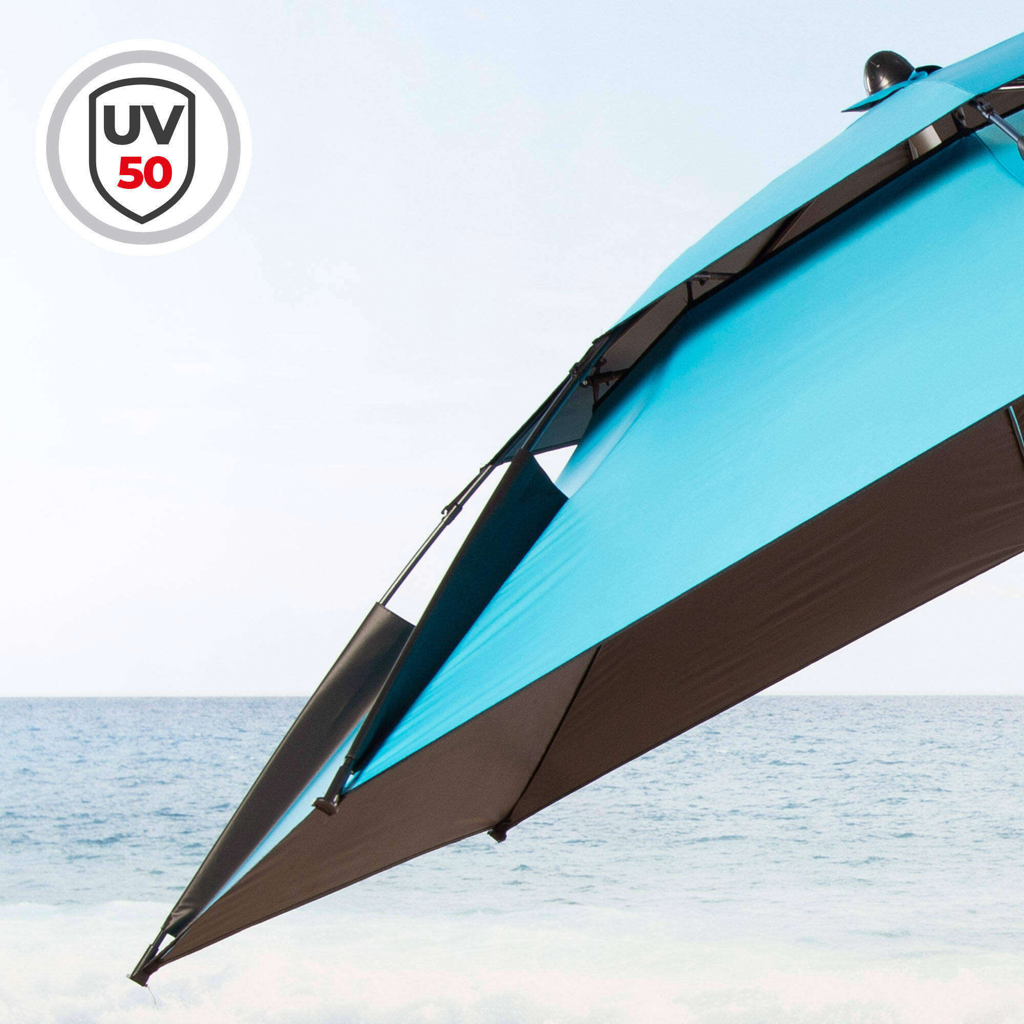 Parasol de plage coupe-vent avec protection UV50, 8 baleines, 200 cm 3/7