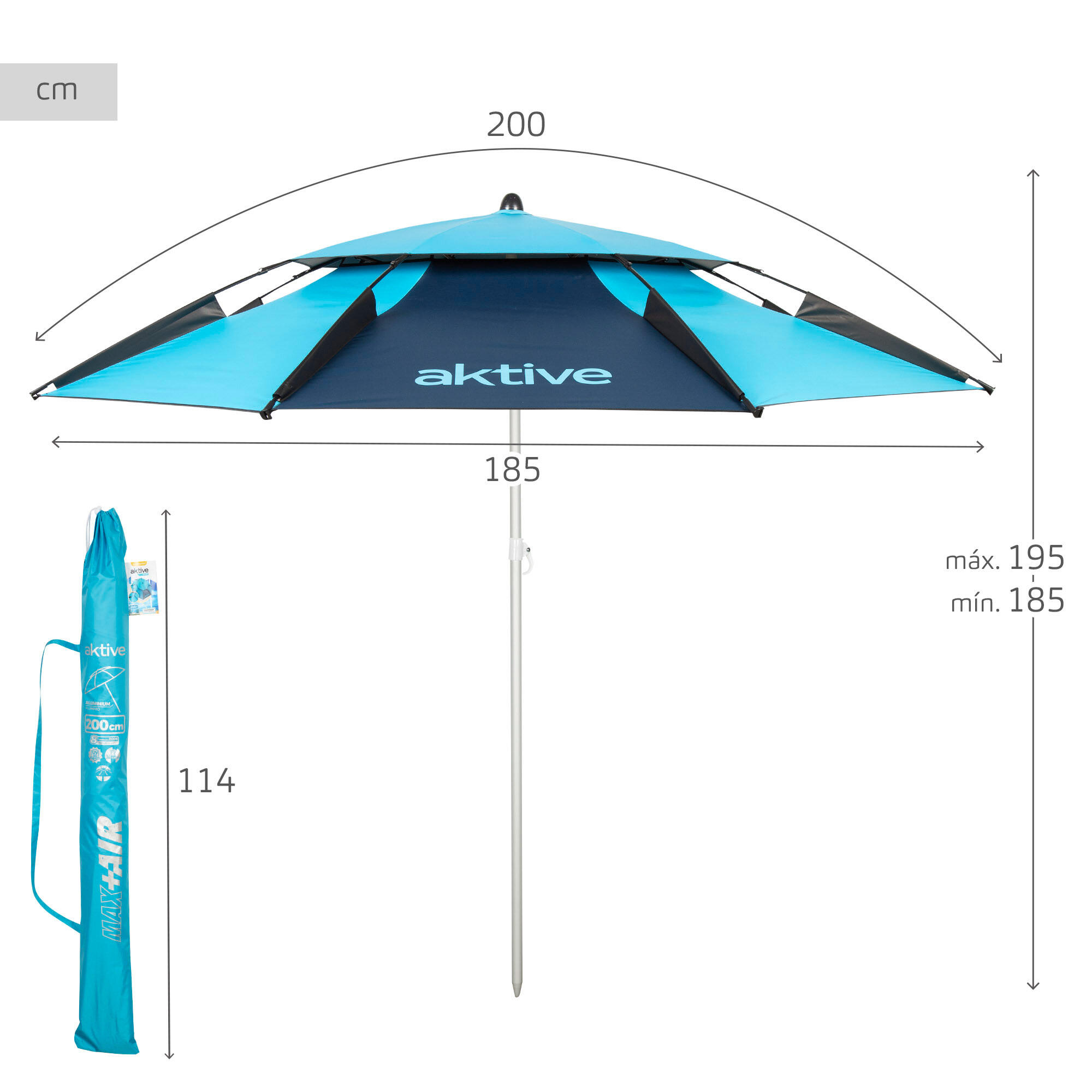 Parasol de plage coupe-vent avec protection UV50, 8 baleines, 200 cm 4/7