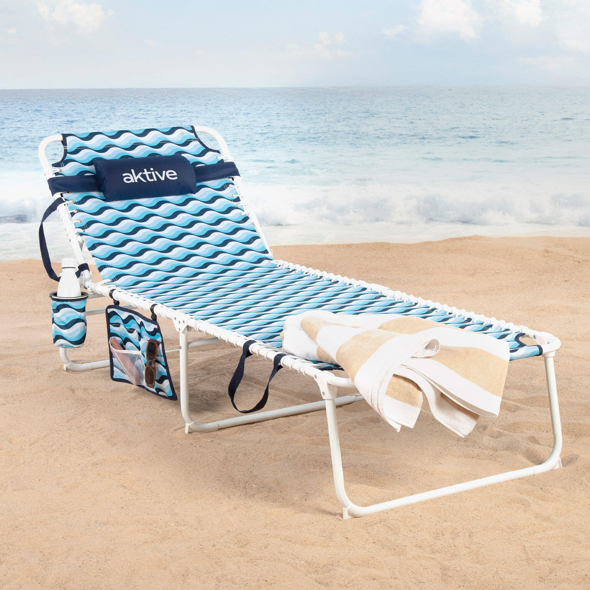 Aktive Lettino da spiaggia multiposizione 200x70x88 cm blu 2/7