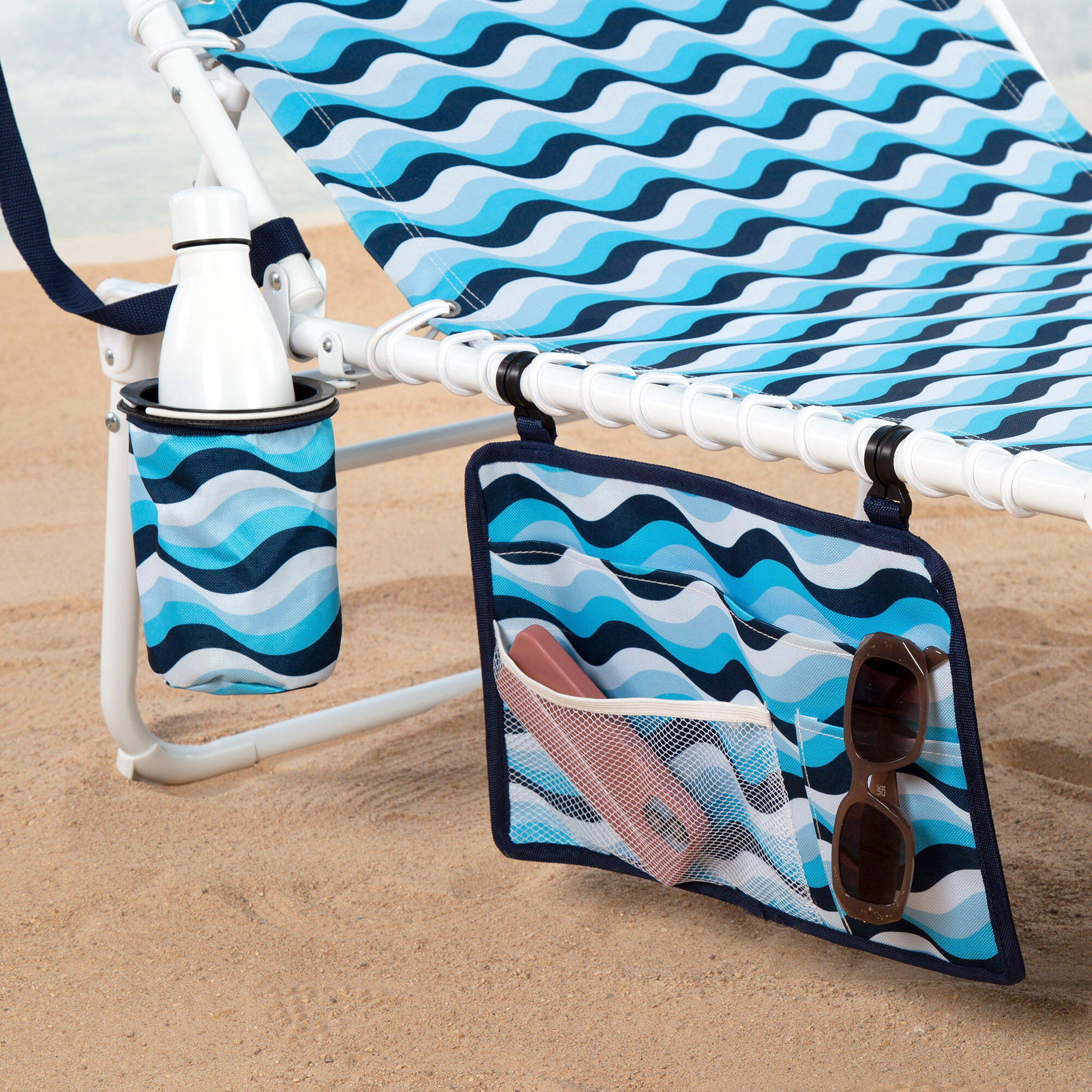 Aktive Lettino da spiaggia multiposizione 200x70x88 cm blu 5/7
