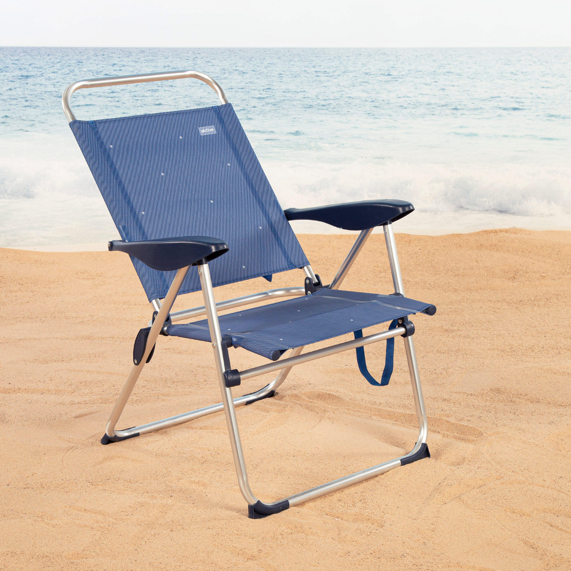 Aktive Sedia da spiaggia pieghevole 48x60x100 cm 4 posizioni blu 3/7
