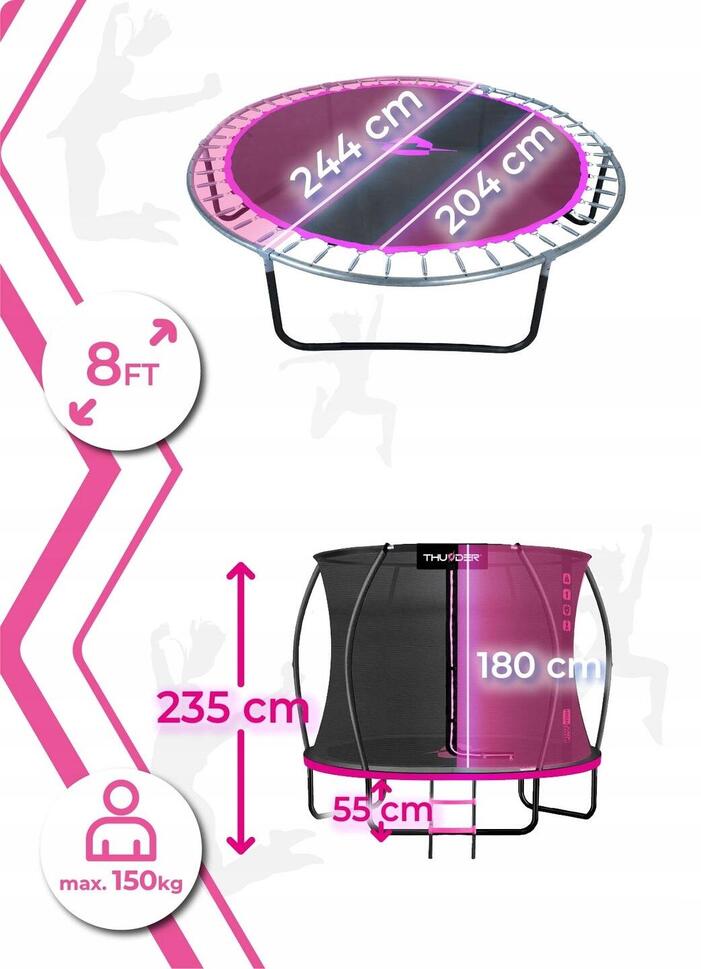 Trampolina ogrodowa do skakania Thunder Inside ULTRA 8FT Pink