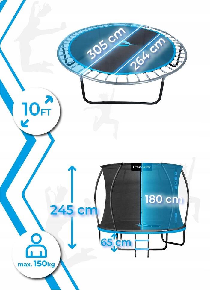 Trampolina ogrodowa dla dzieci z siatką THUNDER INSIDE ULTRA 10FT 305CM BLUE