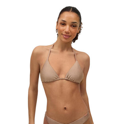 Top bikini triángulo bronce con brillo copa B