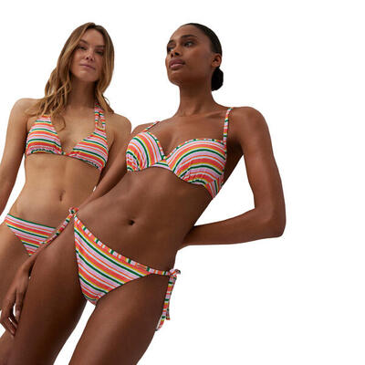 Top bikini estampado de rayas micropiqué detalle drapeado copa B