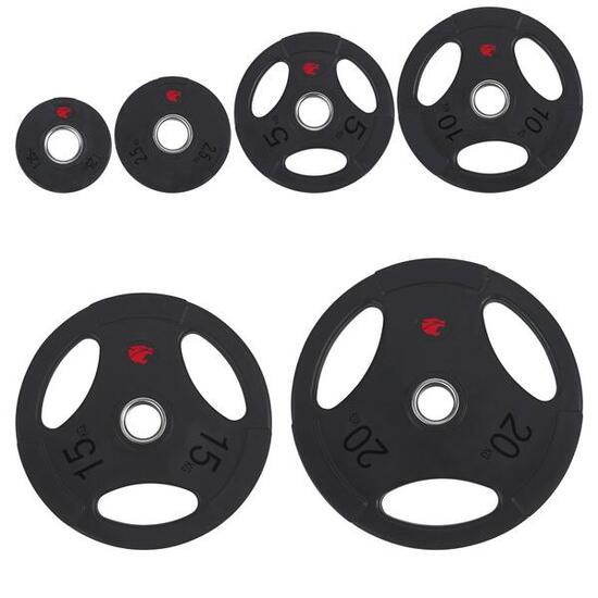 Set 105kg Disques Gomme Triple Prise 50mm Pro Fitness Tech