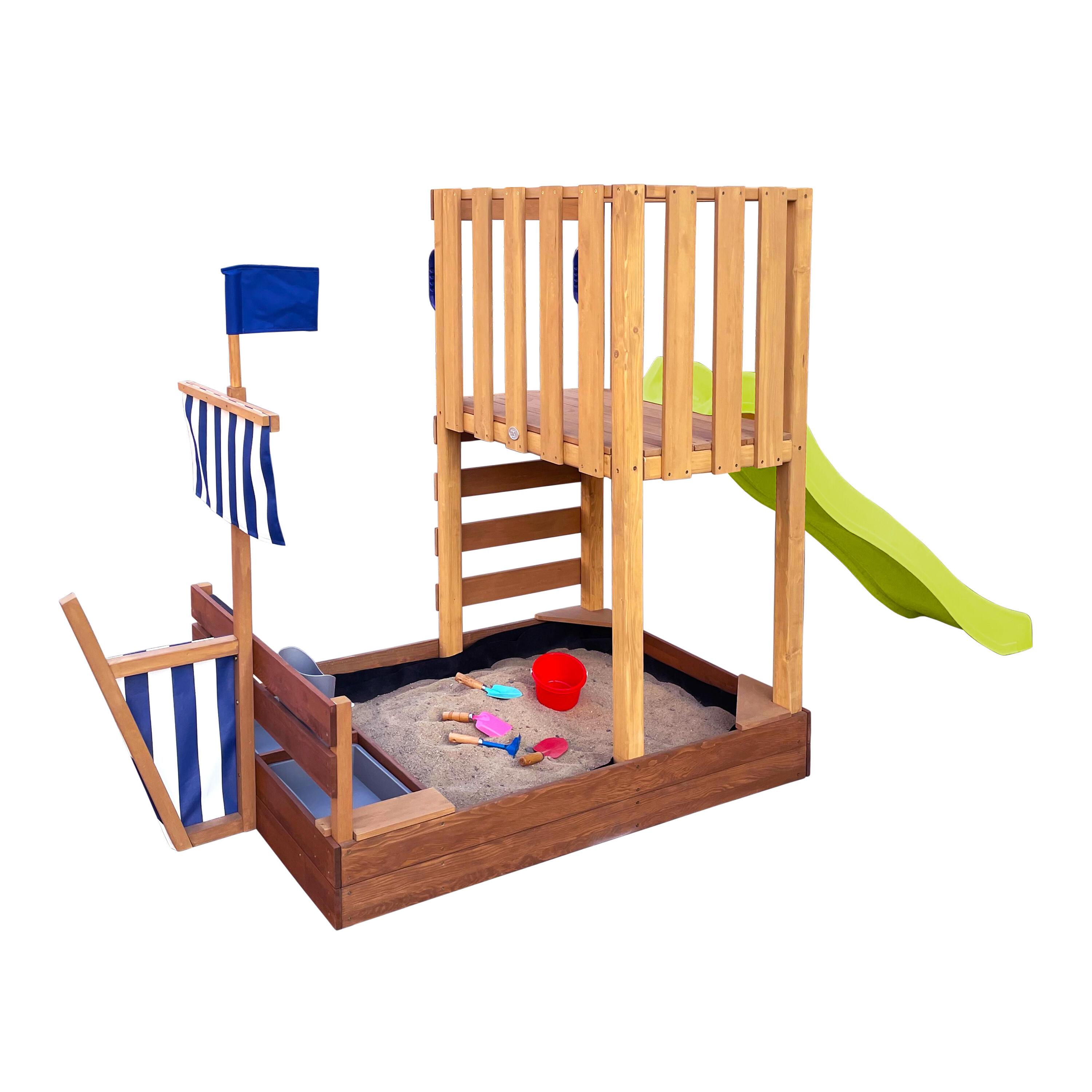 Vicky Spielturm mit Sandkasten, Spielküche, Rutsche Hellgrün, FSC-Holz 7/7