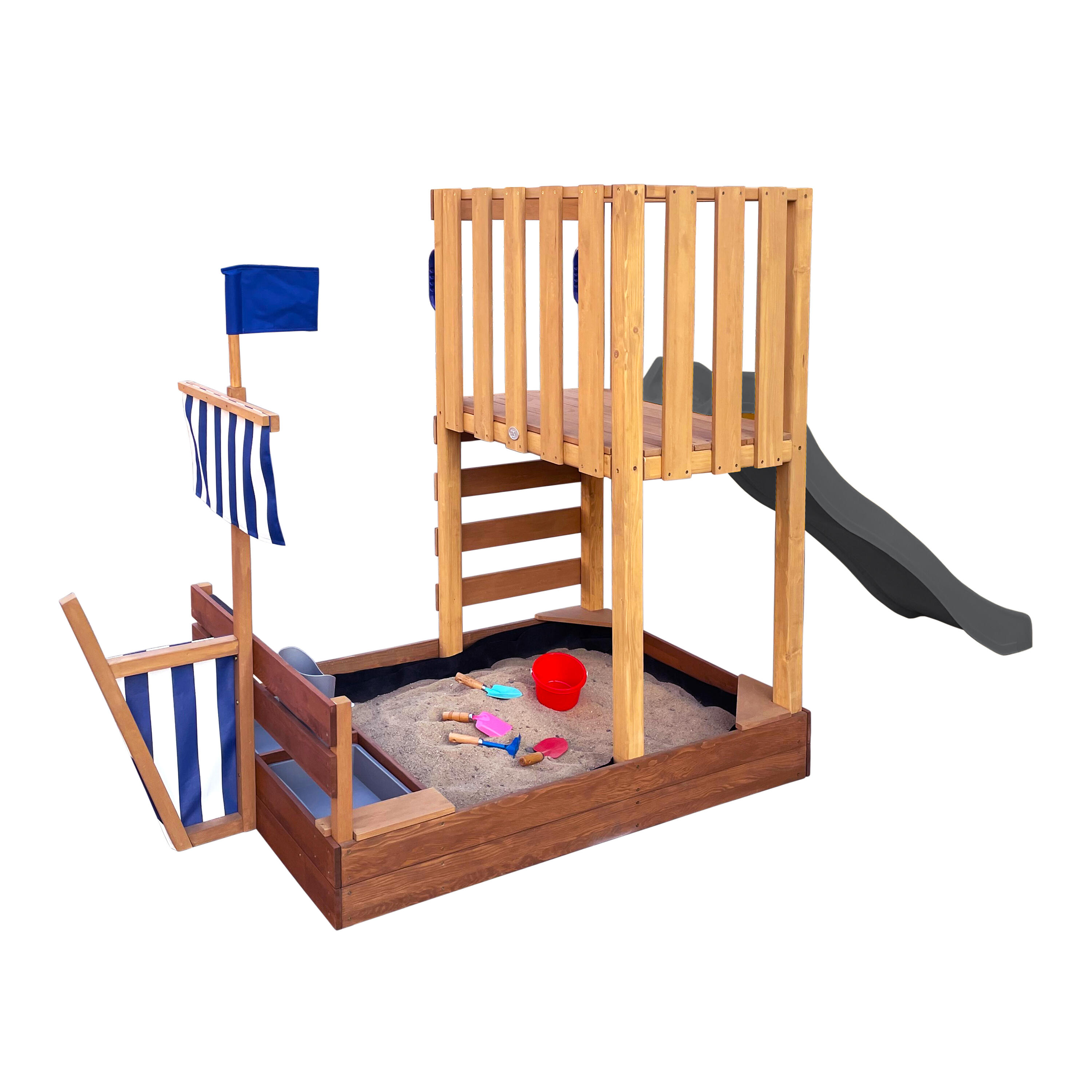 Vicky Speeltoren met Zandbak, Speelkeuken, Glijbaan Grijs, FSC-Hout 7/7