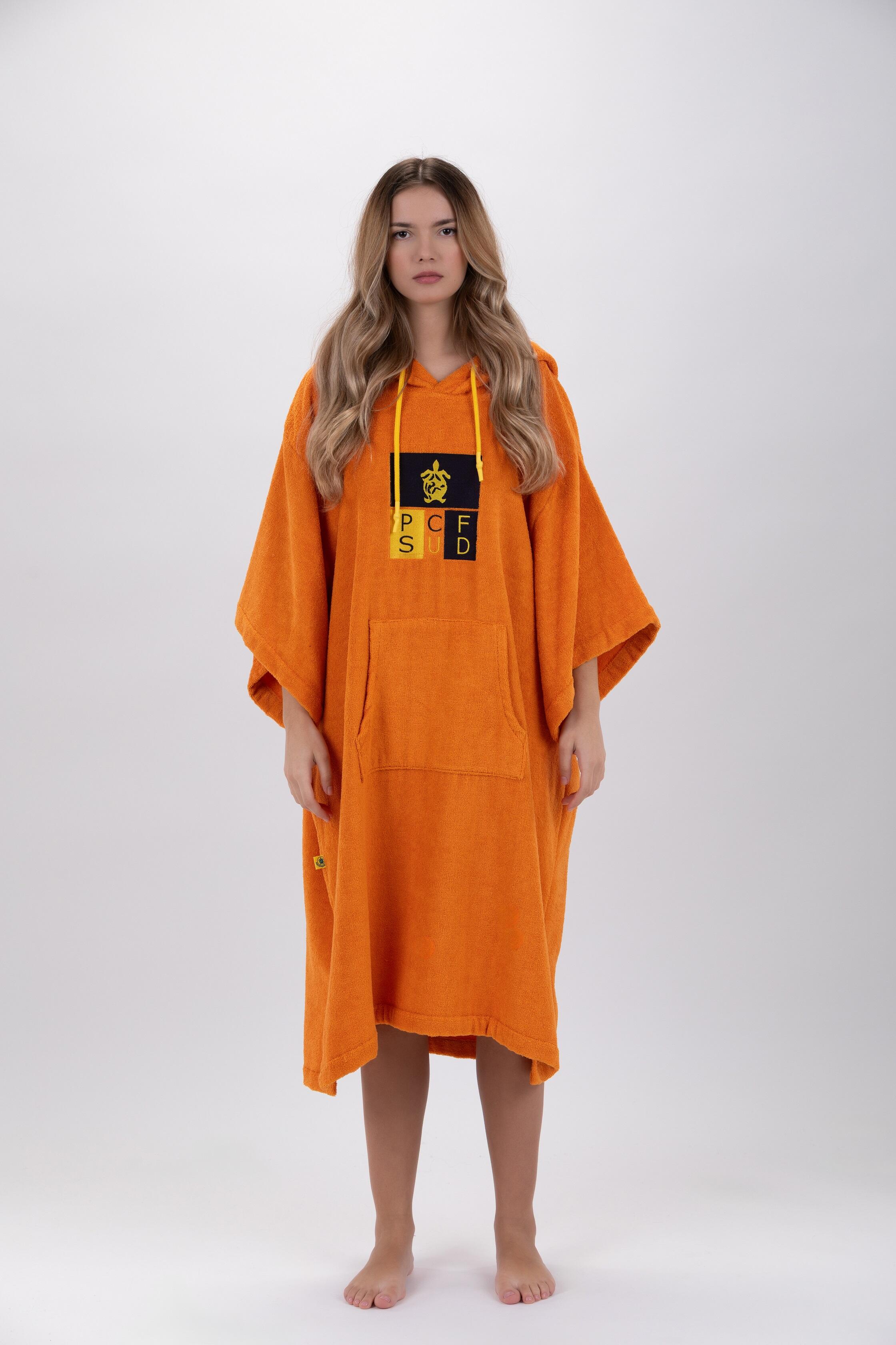 Poncho portocaliu pentru surf - Mărime universală - Tencel - Cu mâneci