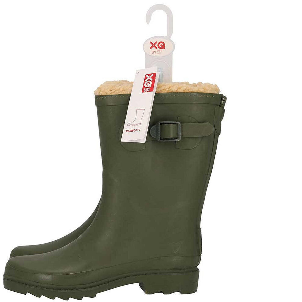 XQ - Regenlaarzen Dames - Fake Fur - Khaki - Regenlaarzen met voering 4/5