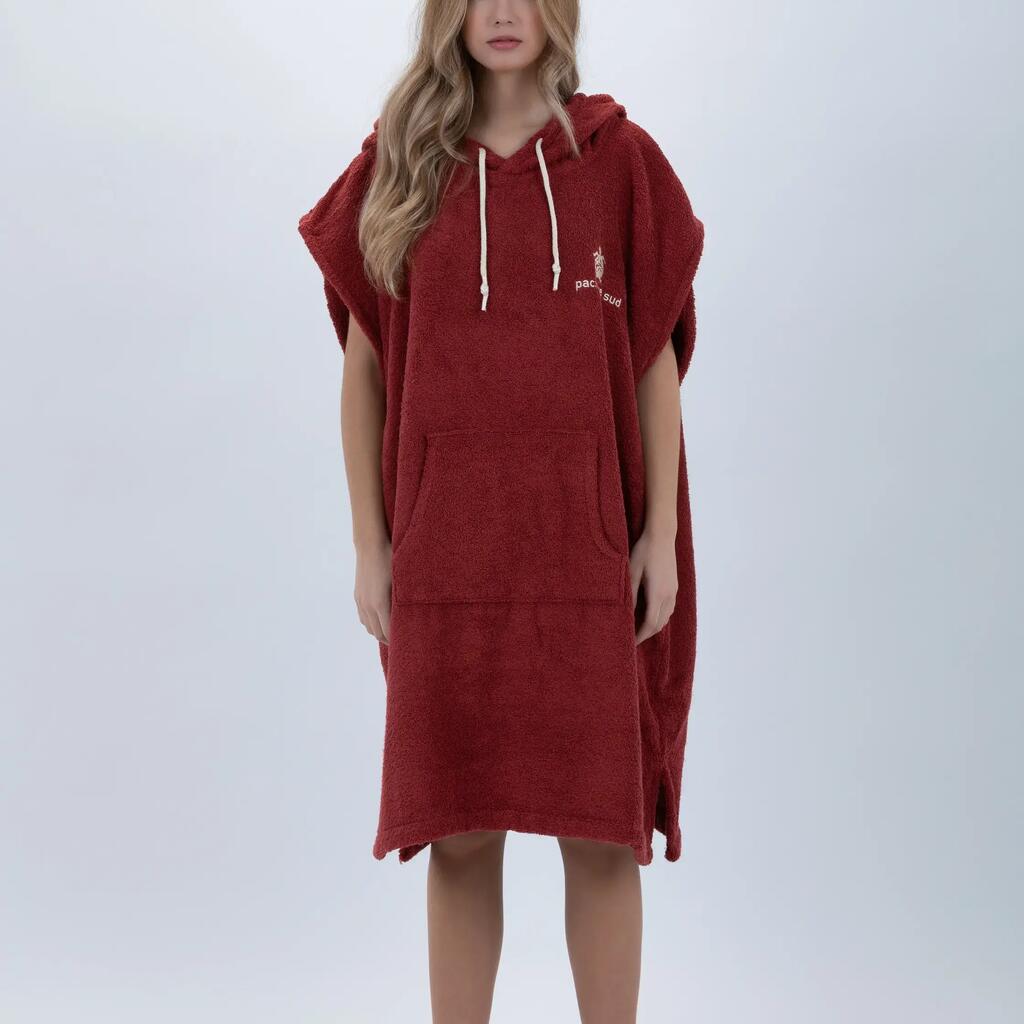 Pacifique Sud, Surf Poncho, Burgundy, With Sleeves, One Size