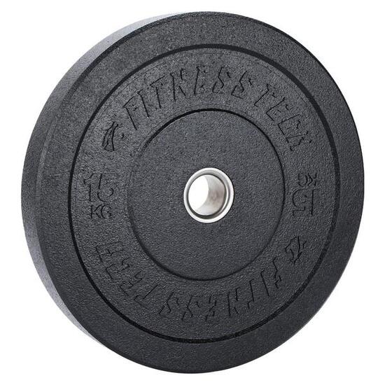 Disque Bumper Plate Hi Temp Musculation 15kg Noir Fitness Tech