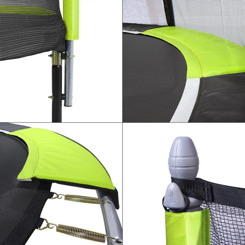 Trampoline de jardin 244 cm + filet de sécurité JUMPI Vert/Noir 250