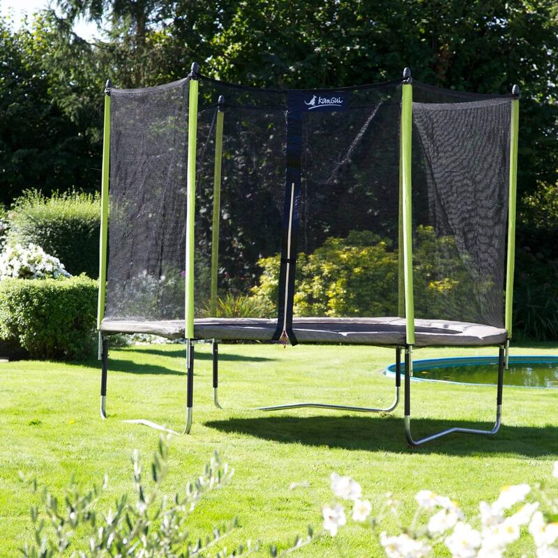 Trampoline de jardin 244 cm + filet de sécurité JUMPI Taupe/Vert 250