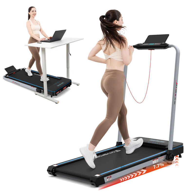 Tapis de Course Inclinable à 7.7%,1400W,WP3,1-12km/h.Bleu.APP.Bluetooth