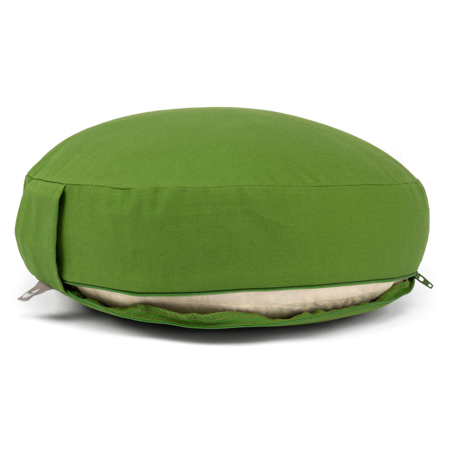 Meditationskissen RONDO ECO extra FLACH Natur, Dinkelfüllung, abn. Bezug 3/4