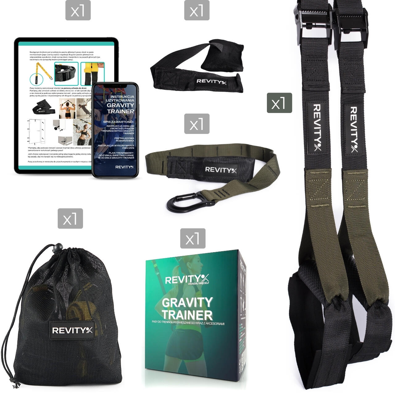 Correas - Bandas de Suspensión + bolsa & plan de ejercicios PDF, Gravity Trainer 7/7