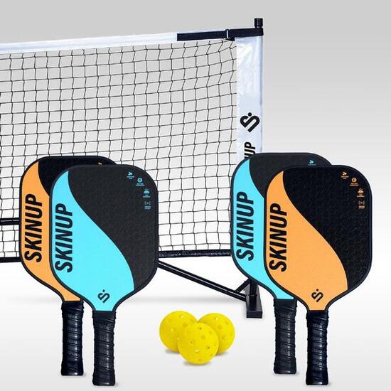 4 racchetta da pickleball yin yang arancione/blu 3 palle e una rete