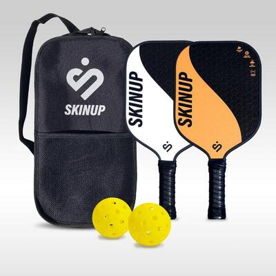 Skinup veel 2 rackets pickleball ying yang oranje/wit, 2 ballen en een deksel