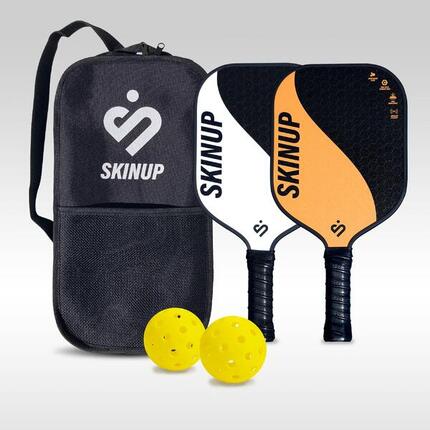 SKINUP Veel 2 rackets pickleball ying yang oranje/wit, 2 ballen en een deksel