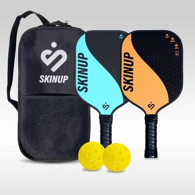 Skinup lot 2 rackets pickleball yang yang orange/blue, 2 ballen en een hoes
