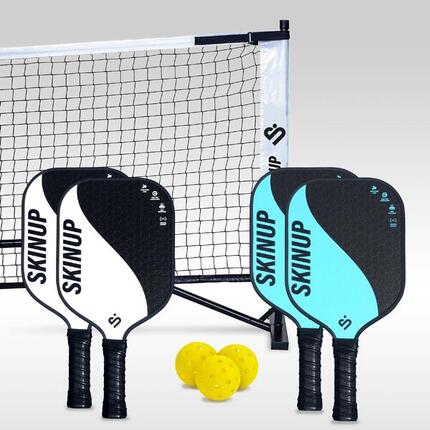 4 Raquettes Yin Yang weiß/blau pickleball, 3 Bälle und ein Netz