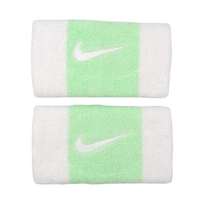 Swoosh dubbel breed polsbandje (set van 2) (wit/groen)