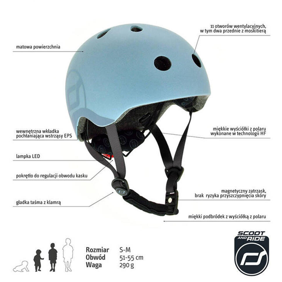Kask dla dzieci Scootandride S-M dla dzieci 3+ Steel