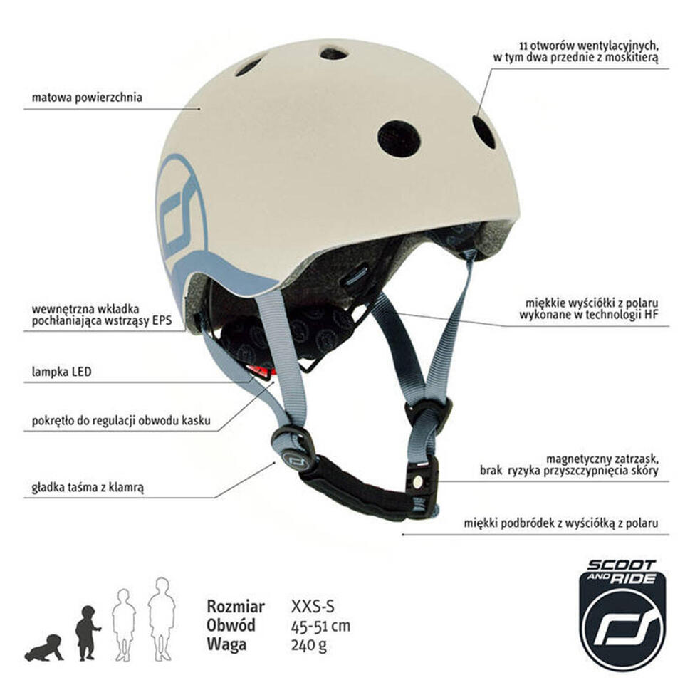 Kask dla dzieci Scootandride XXS-S dla dzieci 1-5 lat Ash