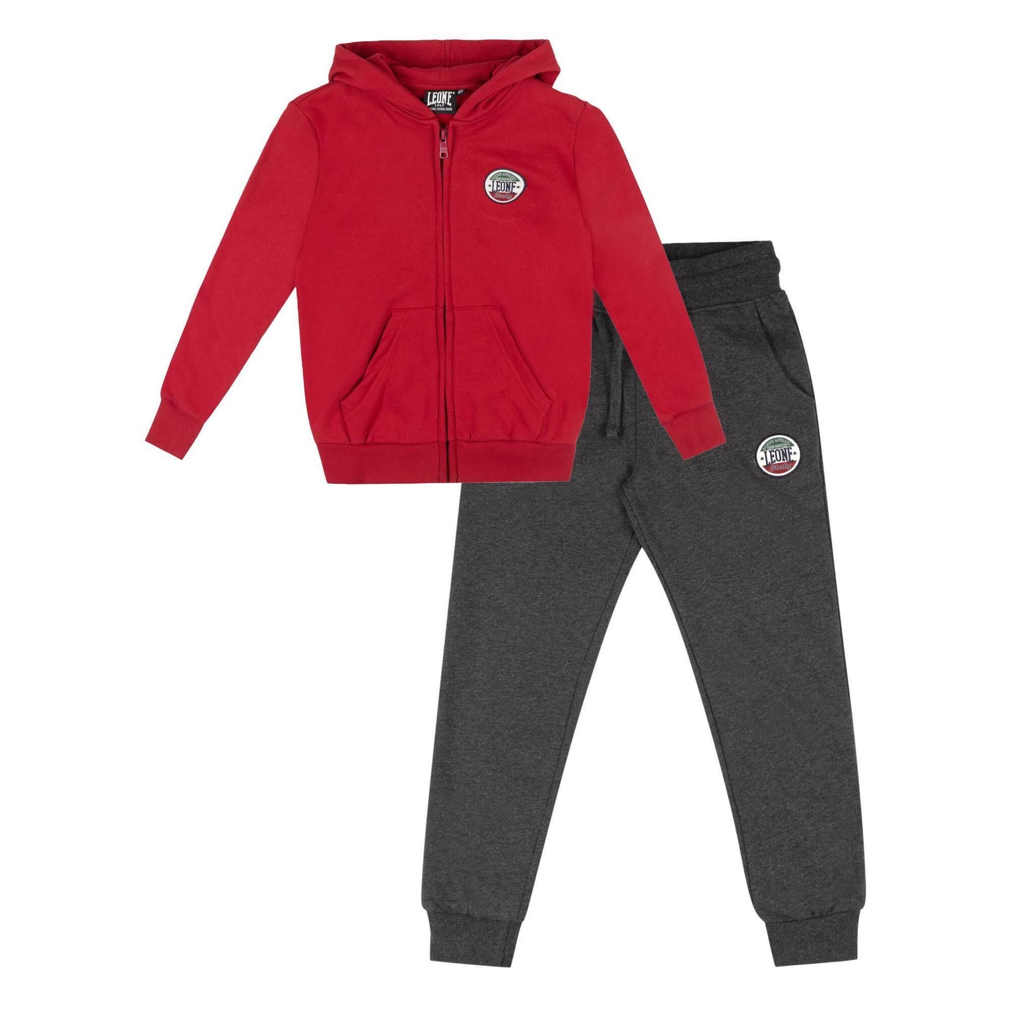 Leone 1947 Apparel - Survêtement D'Hiver Enfant Avec Capuche Et Zip "italie" - Survêtement - Gris|rouge -  4 À 6 Ans - Decathlon