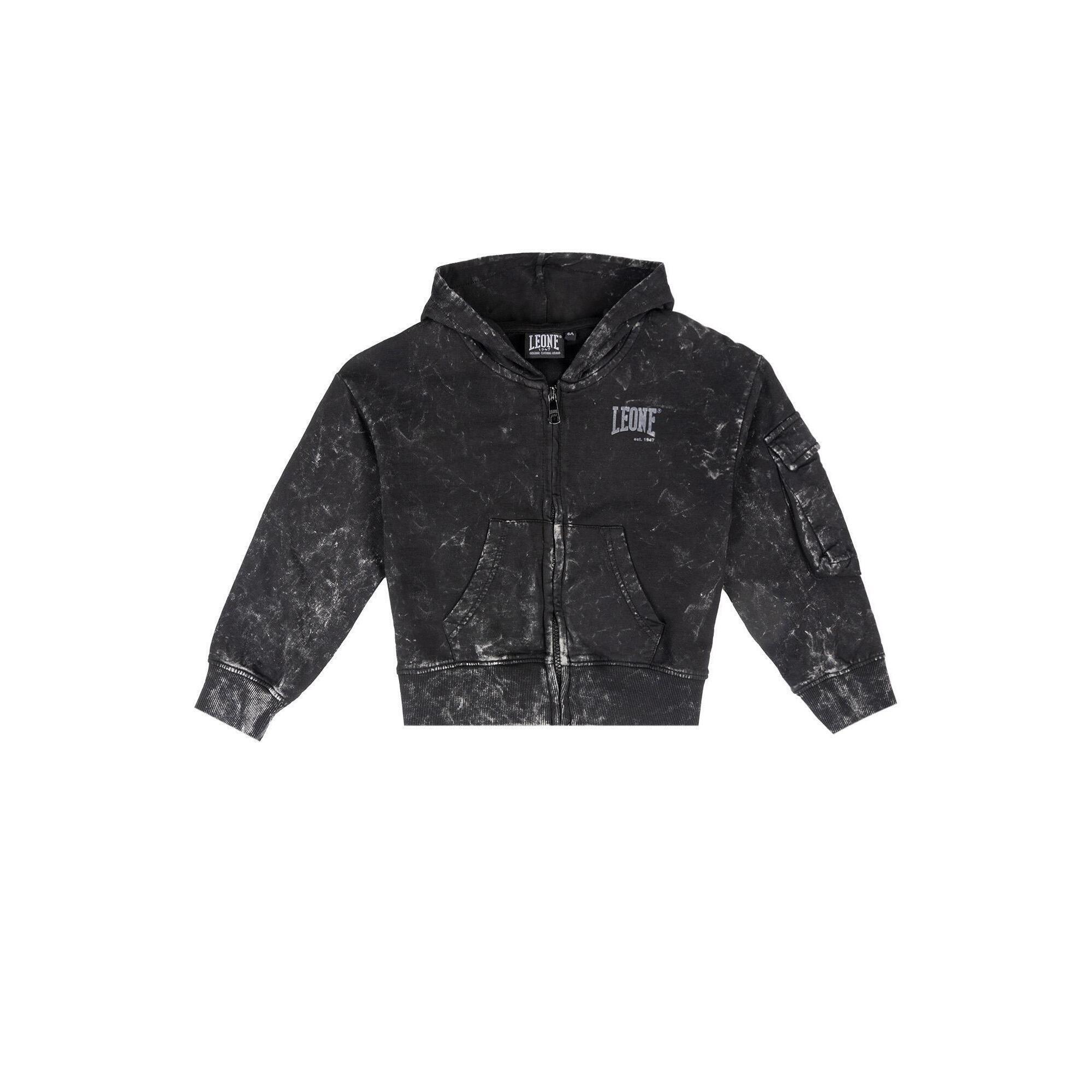 Leone 1947 Apparel - Sweat Fille Effet Marbré "gen Z" Avec Zip Et Capuche - Sweat-shirt - Noir - 10 À 12 Ans - Decathlon