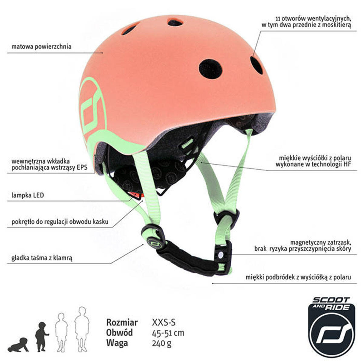 Casque Scoot & Ride XXS-S Pêche 2/5