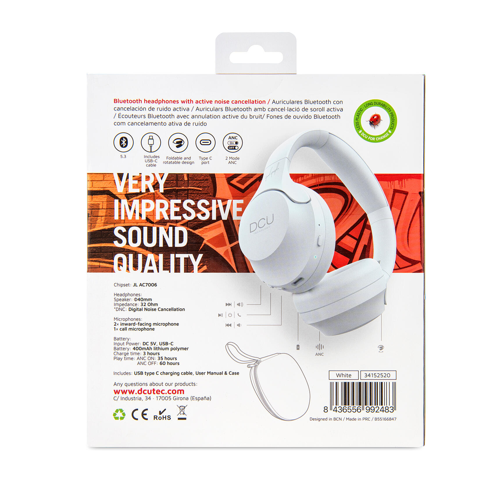 Bluetooth hoofdtelefoon DCU TRUE IMMERSIVE ANC Bluetooth 5/5