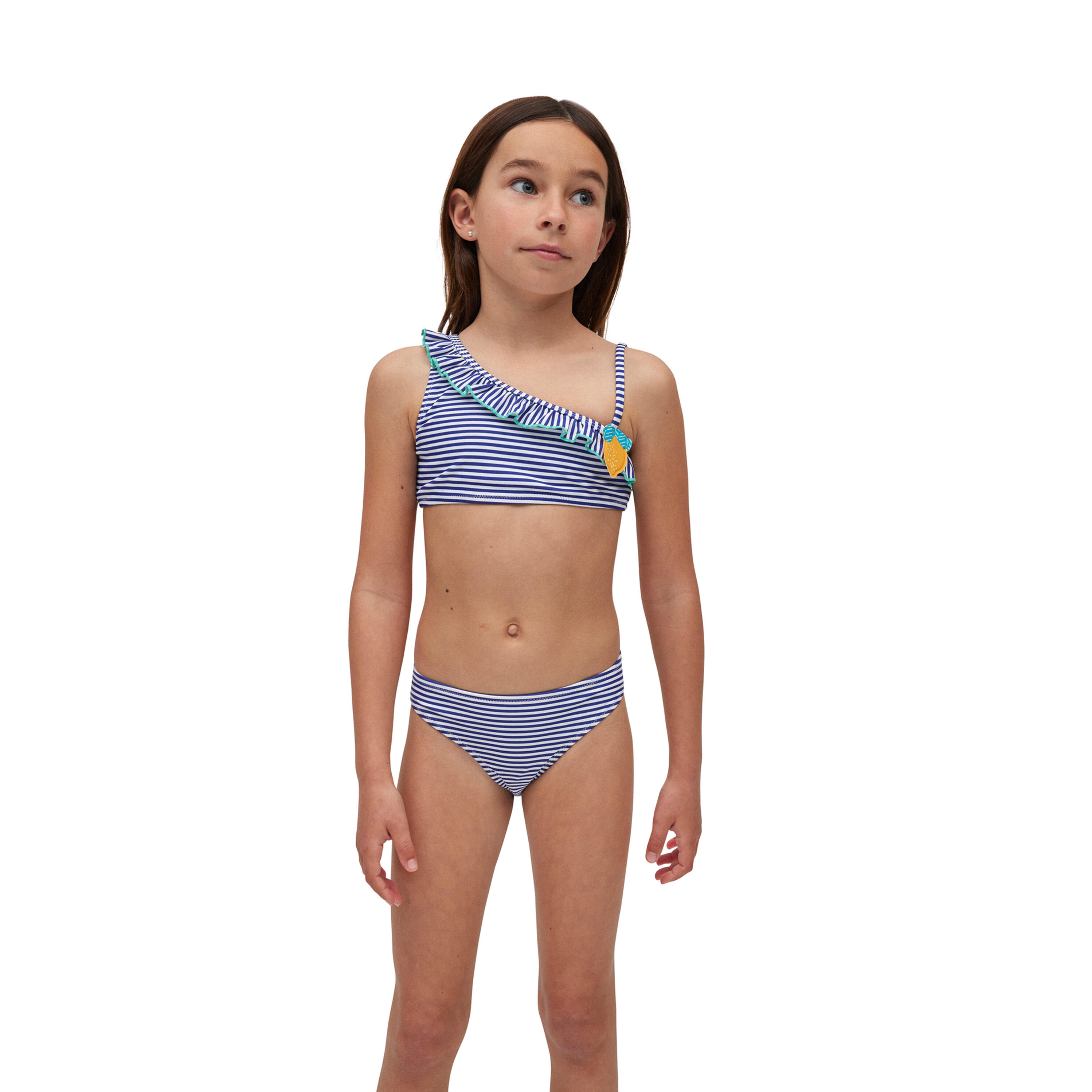 YSABEL MORA Conjunto de bikini niña detalle limón rayas marino