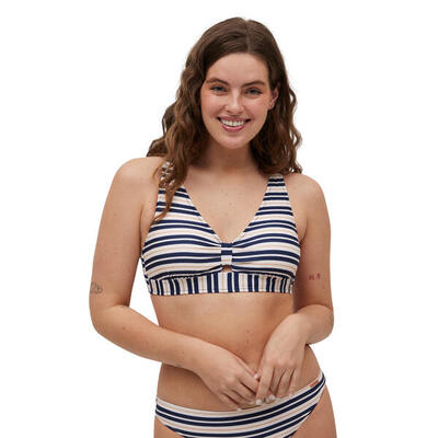 Top bikini triángulo tirantes anchos rayas marino copa C