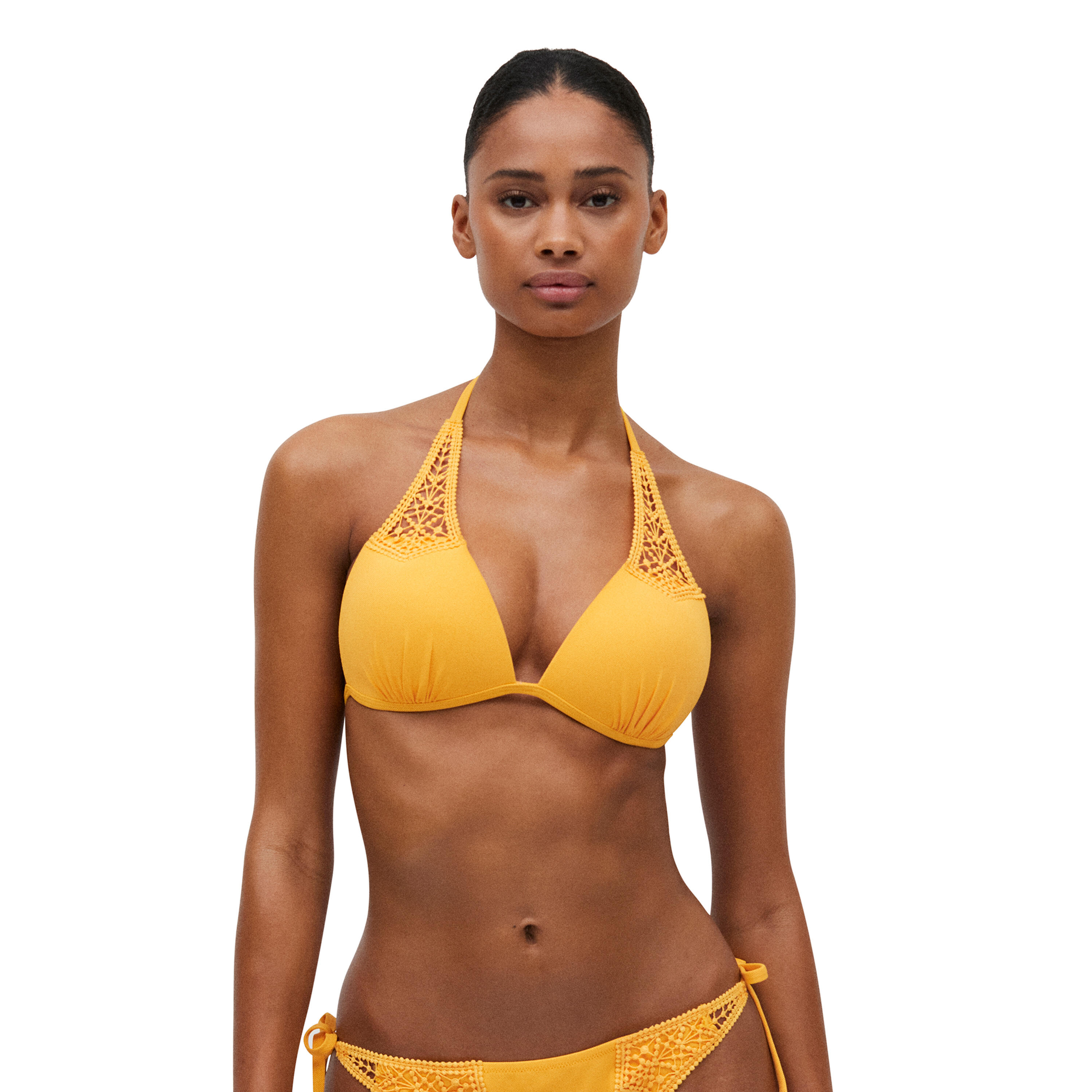 YSABEL MORA Top bikini triángulo push-up micropiqué amarillo copa B