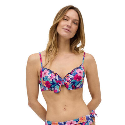 Top bikini flores piqué copas B y C