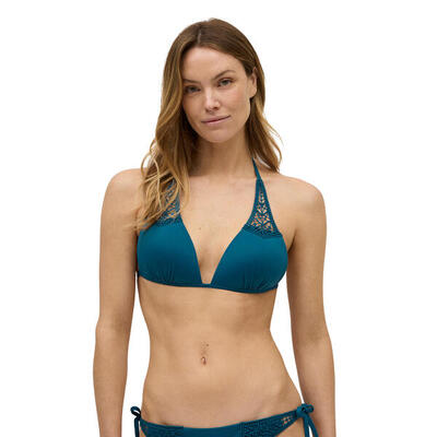 Top bikini triángulo push-up micropiqué azul copa B