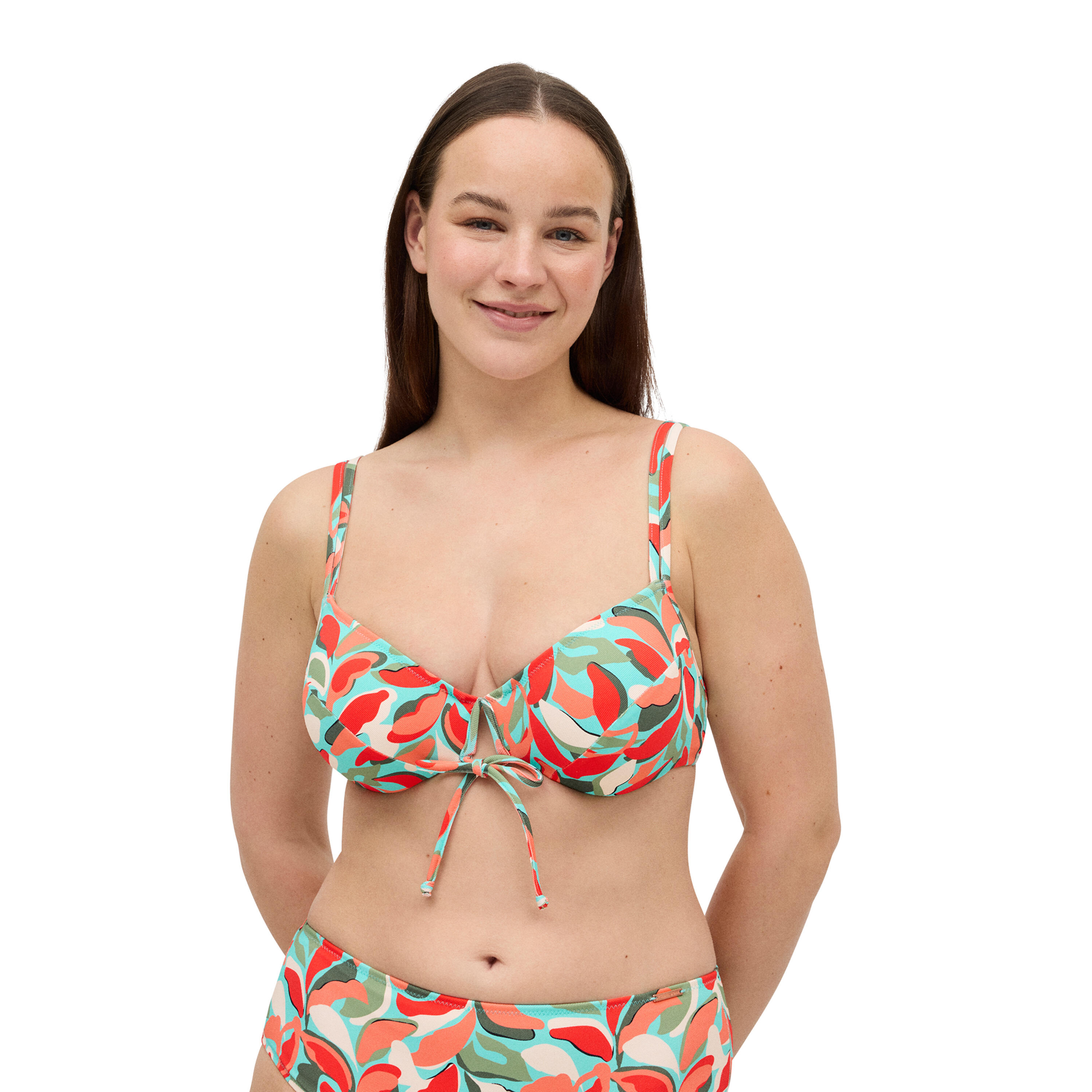 YSABEL MORA Top bikini reductor micropiqué estampado tropical copas C y D
