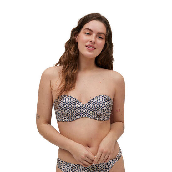 Top bikini bandeau estampado con brillo copa C