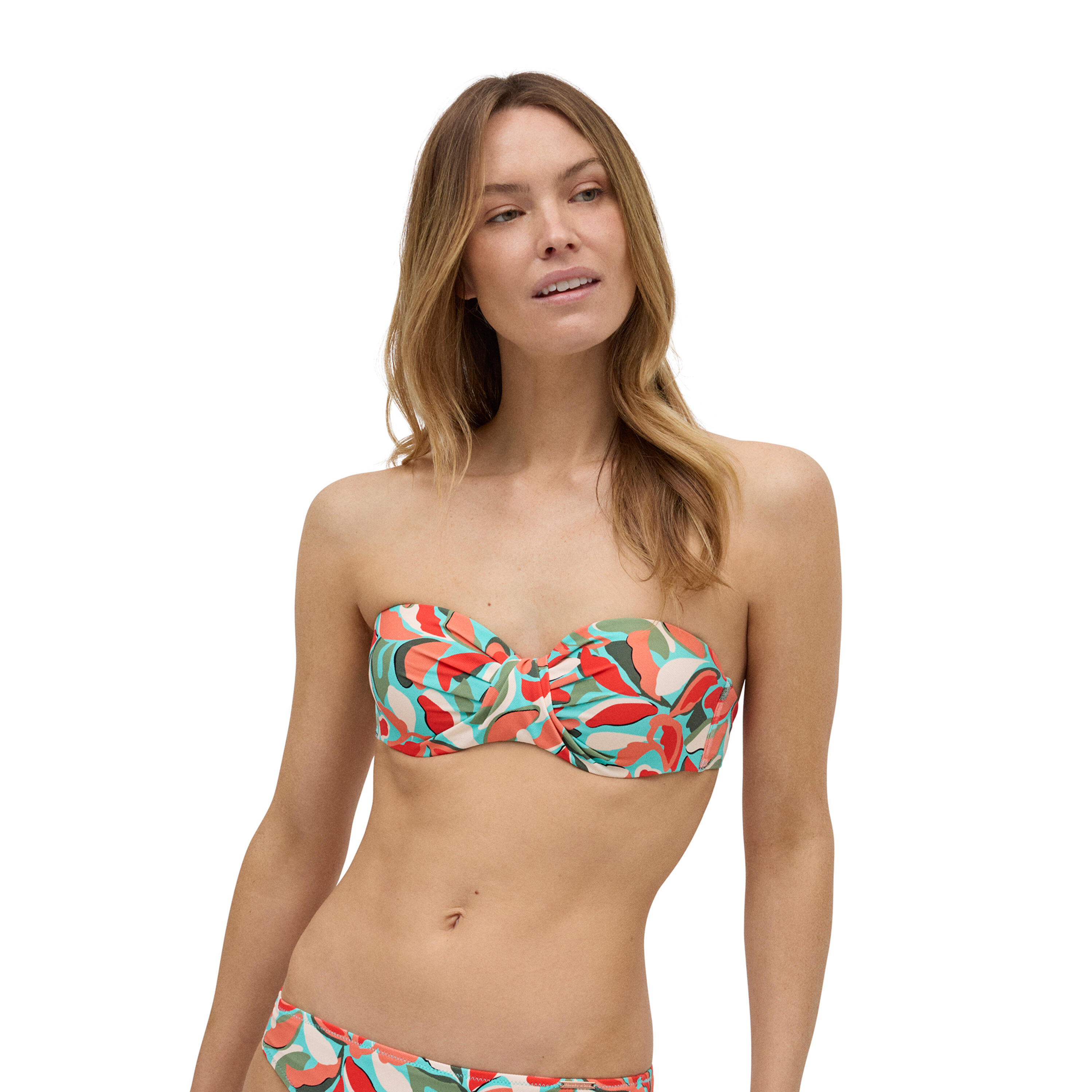 YSABEL MORA Top bikini bandeau micropiqué estampado tropical copa B