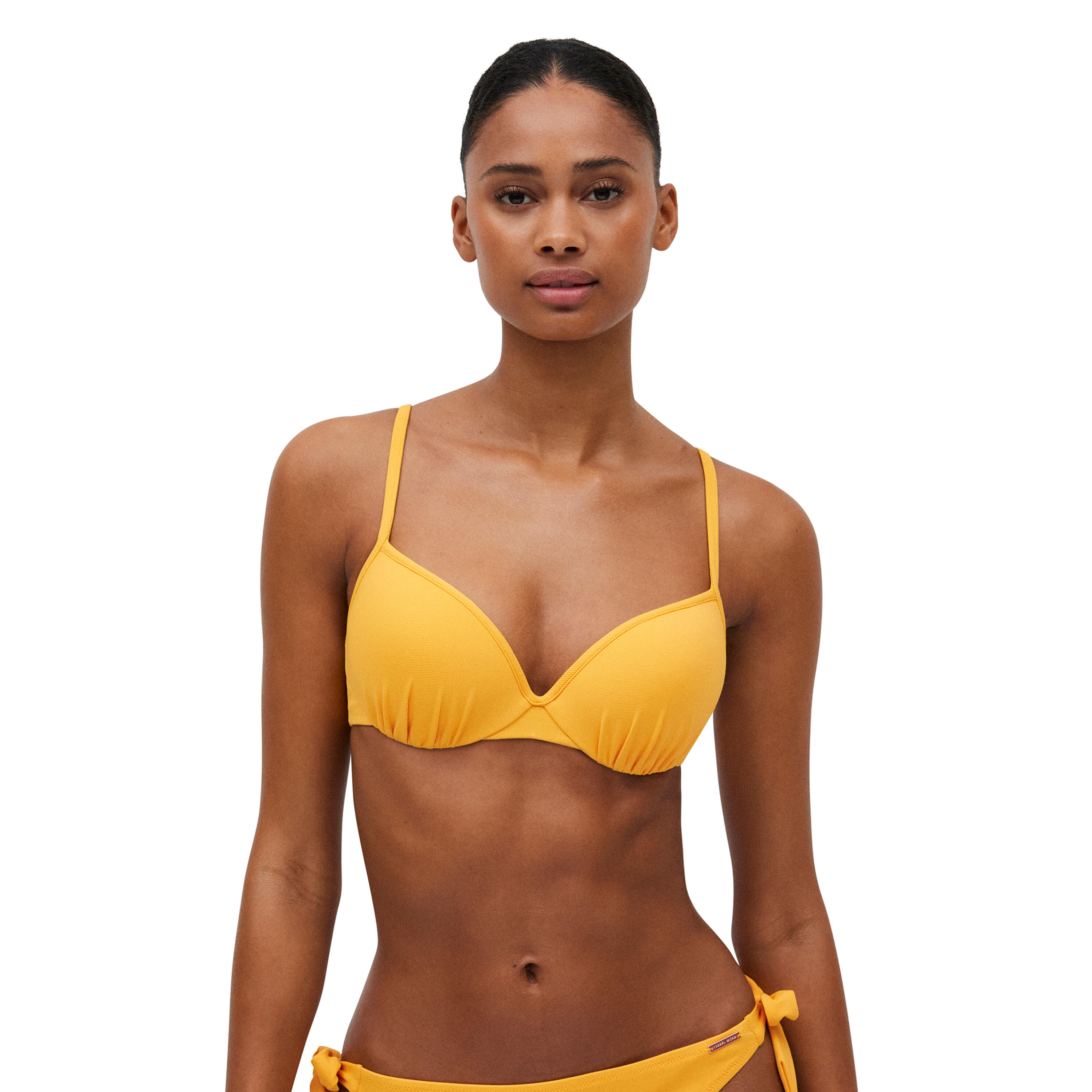YSABEL MORA Top bikini micropiqué detalle drapeado amarillo copa B