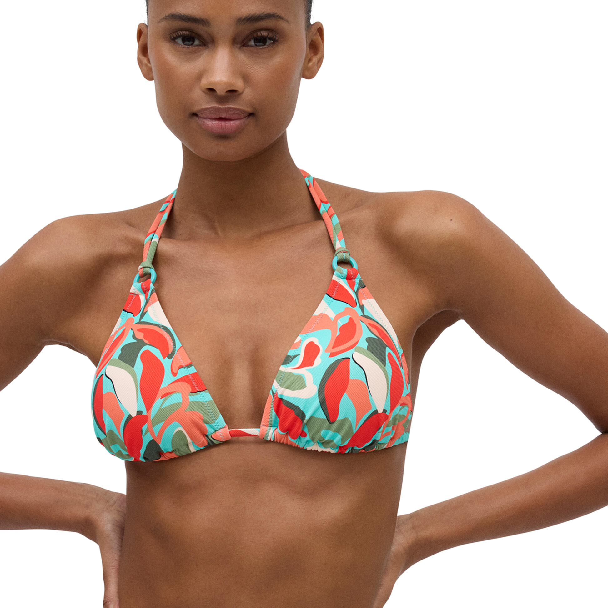 YSABEL MORA Top bikini triángulo micropiqué estampado tropical copa B