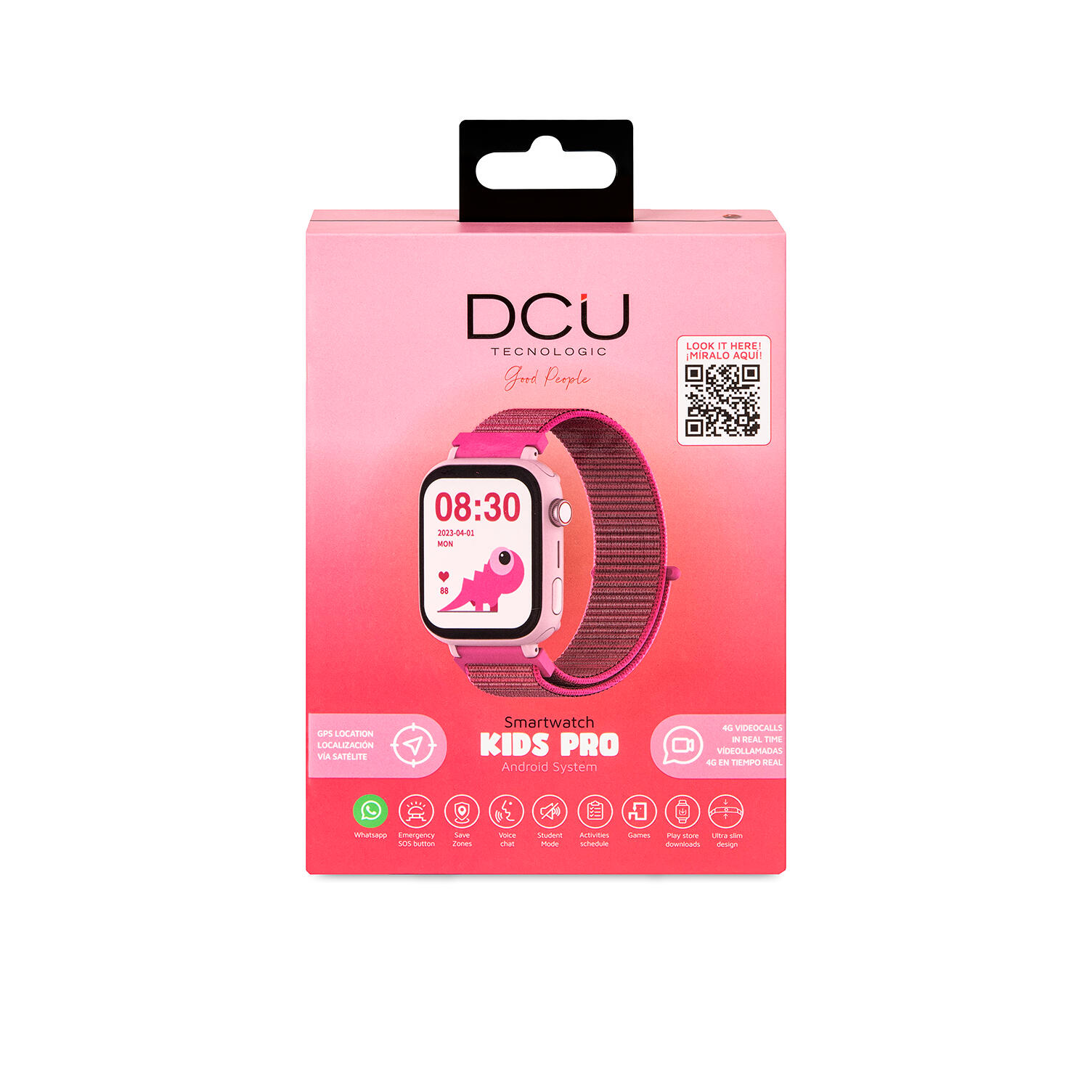 Reloj Inteligente KIDS PRO GPS & videollamadas negro/correa tela rosa 4/5