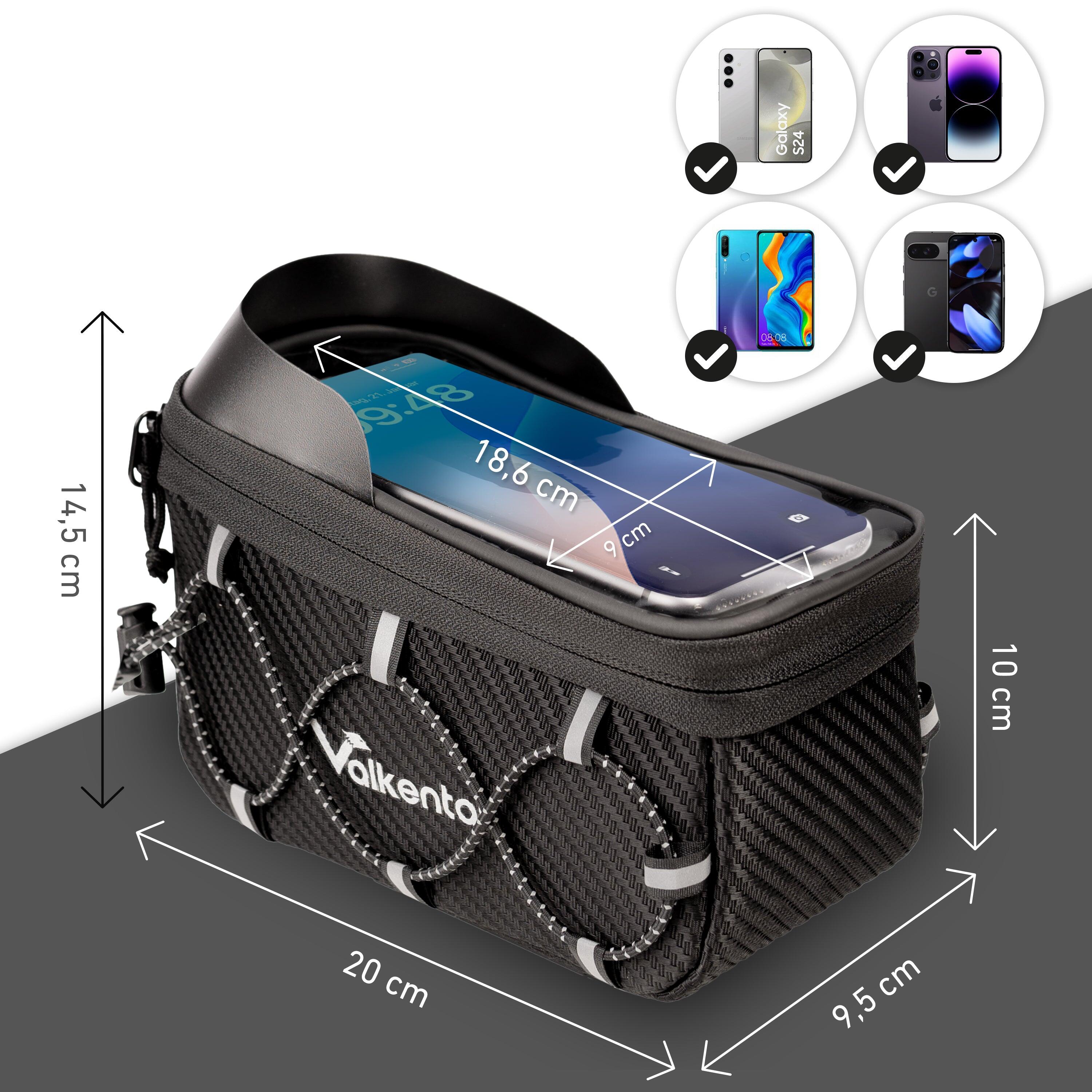 Frame Bag - con scomparto per telefono e protezione contro la pioggia nera 5/7