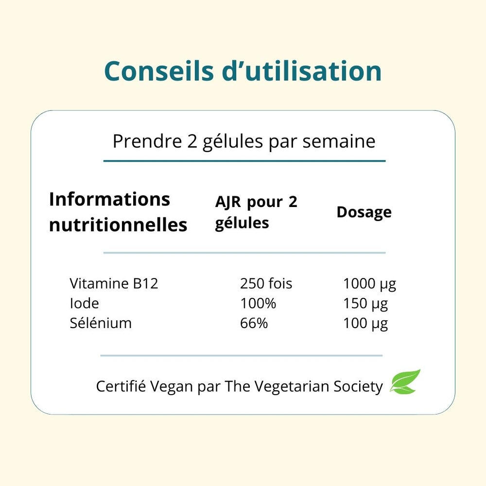 Vitamine B12 + Iode et Sélénium - Énergie et système nerveux - 60 gélules 4/5